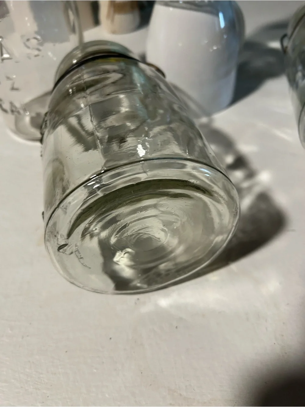 Pristine Condition Set of 4 Vintage Clear Glass ATLAS Mason Jars, Wire Bail Lid